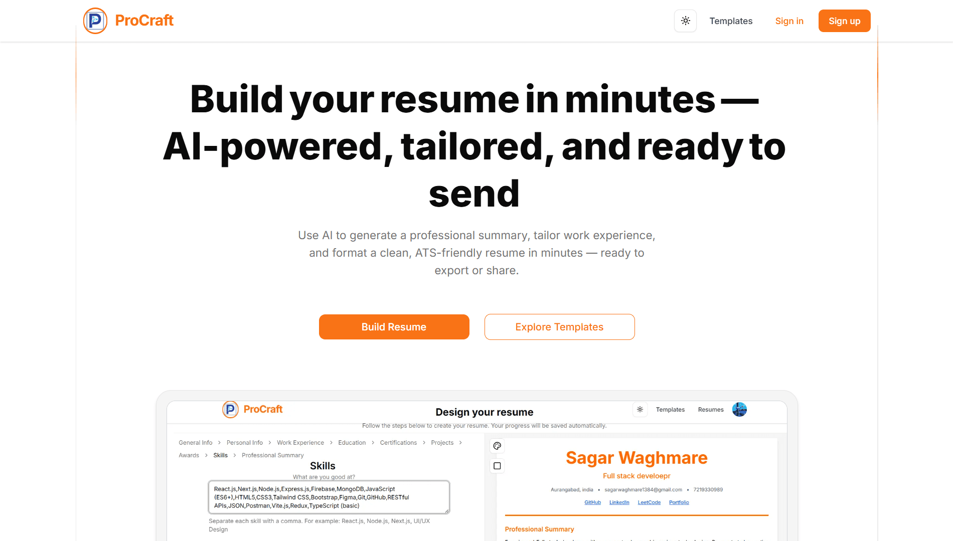 ProCraft — AI-Powered Resume Builder